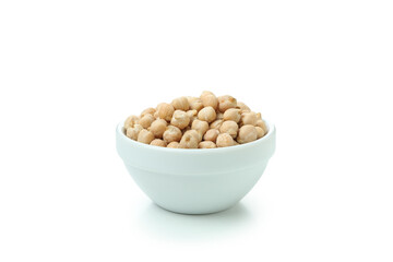Bowl with fresh chickpea isolated on white background