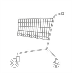 Shop trolley cart isolated on white background. Outline style vector illustration. 