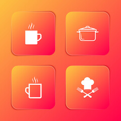 Set Coffee cup, Cooking pot, and Chef hat and fork icon. Vector.