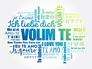 Volim te ( I Love You in Croatian) word cloud in different languages of the world