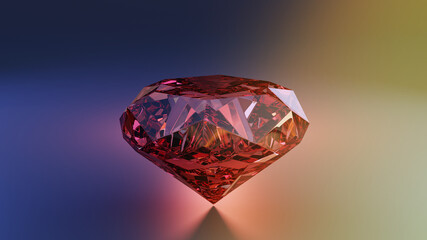 3d Render Red diamond jewelry on backlight background. 3D  illustration.