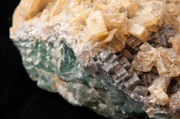 Closeup shot of Celestine mineral isolated on a black background