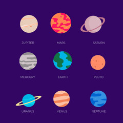 Set of colorful planets for children book or decoration.