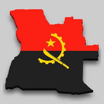 recommend clip art: 3d isometric Map of Angola with national flag.