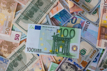 dollar and euro banknotes
