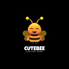 Vector Logo Illustration Cute Bee Gradient Colorful Style.