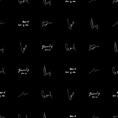 Seamless vector pattern. White text on a black background.