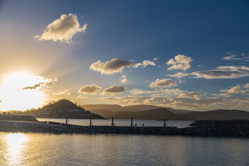 Airlie Beach Bay in Queensland, Australia during sunset