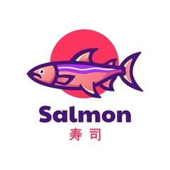 Vector Logo Illustration Salmon Simple Mascot Style.