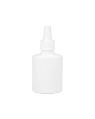 Nasal spray plastic bottle isolated on white background. Pharmaceutical packaging mockup.