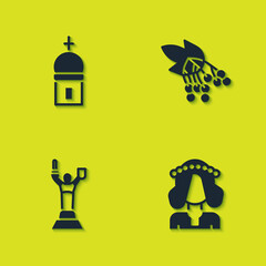 Set Church tower, Ukrainian woman, Mother Motherland monument and Branch viburnum icon. Vector.