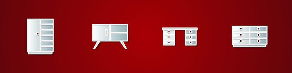 Set Wardrobe, Chest of drawers, Office desk and icon. Vector.