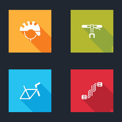 Set Bicycle helmet, handlebar, frame and pedals icon. Vector.