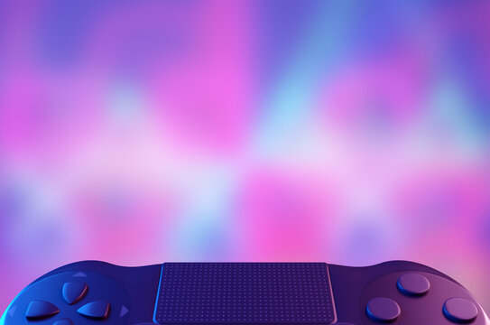 A half of Modern black wireless videogame controller with touch pad with Modern Gaming Ambient lights in the room. ghost effect. 3D Render illustration.