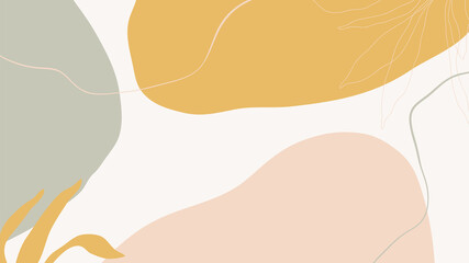 Minimal and Gold abstract wall arts vector collection.  Soft earth tones color, Organic shape hand draw background design for wall framed prints, canvas prints, poster, home decor, cover, wallpaper. 