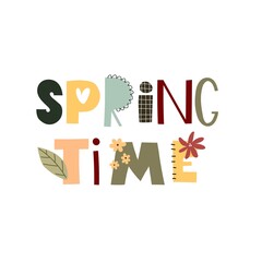 spring time. hand drawing lettering, decoration elements. colorful spring vector illustration, flat style. design for print, greeting card, poster decoration, cover