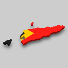 3d isometric Map of East Timor with national flag.