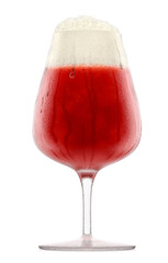 Frosty glass of fresh draft beer with bubble froth isolated on white background.
