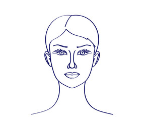 The face of a beautiful girl on a white background. Sketch. Vector illustration.