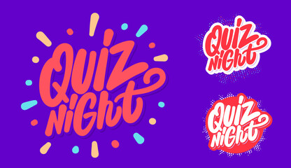 Quiz night. Vector handwritten lettering banners set.