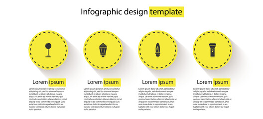 Set Floor lamp, Garden light, Light bulb and Flashlight. Business infographic template. Vector.