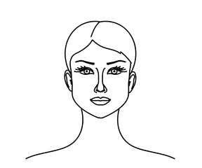 The face of a young girl on a white background. Sketch. Vector illustration.