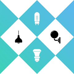 Set Lamp hanging, LED light bulb, Light emitting diode and Wall lamp or sconce icon. Vector.