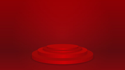 red circular awarded winner podium. blank round stage for outstanding product display on red light background
