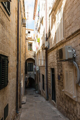 Narrow street in the Old Town of Dubrovnik. Croatia 