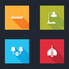 Set Fluorescent lamp, Table, Wall sconce and Chandelier icon. Vector.