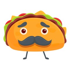 Taco with mustache icon. Cartoon of taco with mustache vector icon for web design isolated on white background