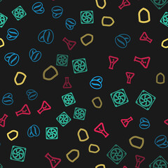 Set line Coffee beans, Computer cooler, Shield and Test tube and flask on seamless pattern. Vector.