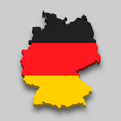 3d isometric Map of Germany with national flag.