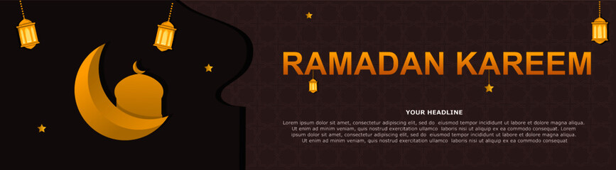 Islamic ramadhan Kareem banner template in brown color with lanterns