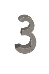 Volume metal figure Three isolated on a white background. Bitmap illustration