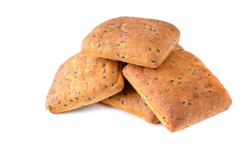 Oatmeal bread with flax seeds is isolated on a white background.Selective focus.