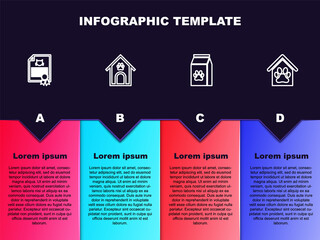 Set line Certificate for dog or cat, Dog house and paw print pet, Bag of food and . Business infographic template. Vector.