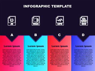 Set line JS file document, WMA, MP3 and 3DS. Business infographic template. Vector.