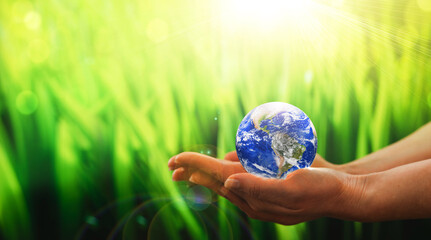 Earth planet in woman hands. 
Save and protection Earth. Concept of the Environment World Earth Day:  Elements of this image are furnished by NASA
