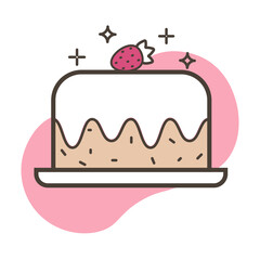 Vector icon of a cake with cream, chocolate chips and berries. Logo for a pastry shop