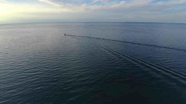 Boat Tracking on Lake Michigan Drone Aerial View