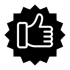 Thumbs up inside badge, icon of customer feedback