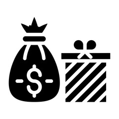 Money bag with gift box icon