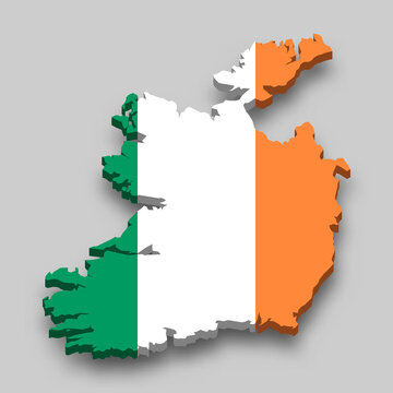 recommend clip art: 3d isometric Map of Ireland with national flag.