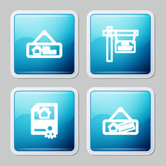 Set line Hanging sign with For Sale, Rent, House contract and Sold icon. Vector.