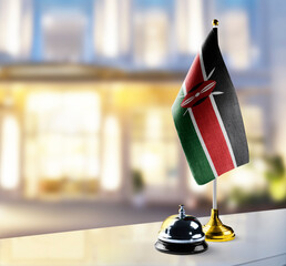 Kenya flag on the reception desk in the lobby of the hotel