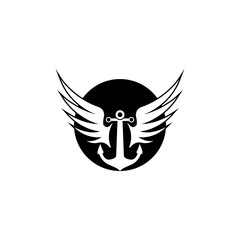 Anchor Winged Black Illustration Logo Design Vector