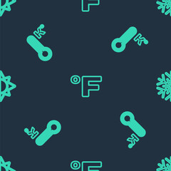 Set line Fahrenheit, Meteorology thermometer and Sun and snowflake on seamless pattern. Vector.
