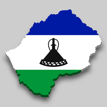recommend clip art: 3d isometric Map of Lesotho with national flag.