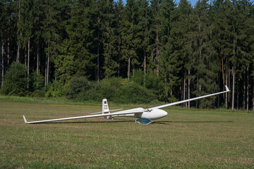 
Glider landed in a meadow